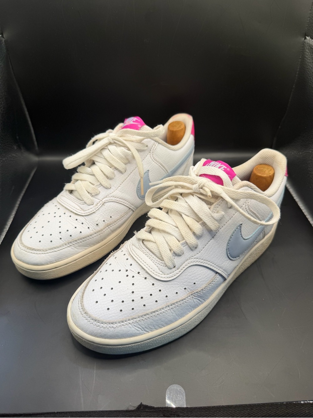 Nike Court Vision Low White Blue Pink Leather Sneakers Women’s Size 8.5